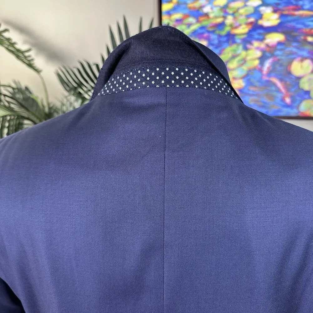 Massimo Dutti Men 46R Sportcoat Super 130s Wool Tonal deep blue